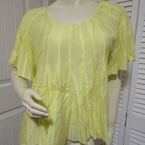 New Y2K Boundary & Co Sheer Top Silk Bamboo Yellow Boho Fairy Fairycore Feminine - Picture 3 of 8